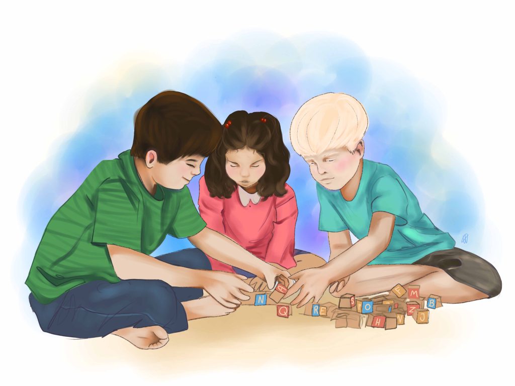 Barn som leker med klosser