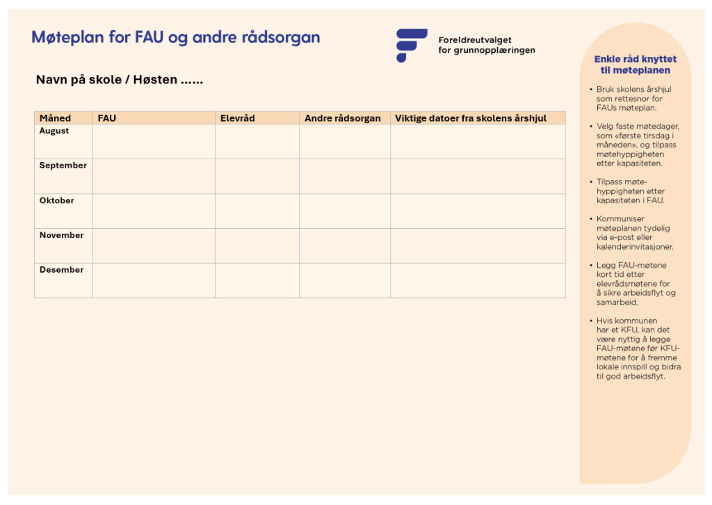 Møteplan for FAU og andre rådsorgan